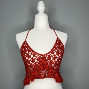 Crochet Fringe Festival Halter Top Swim Cover Up CC